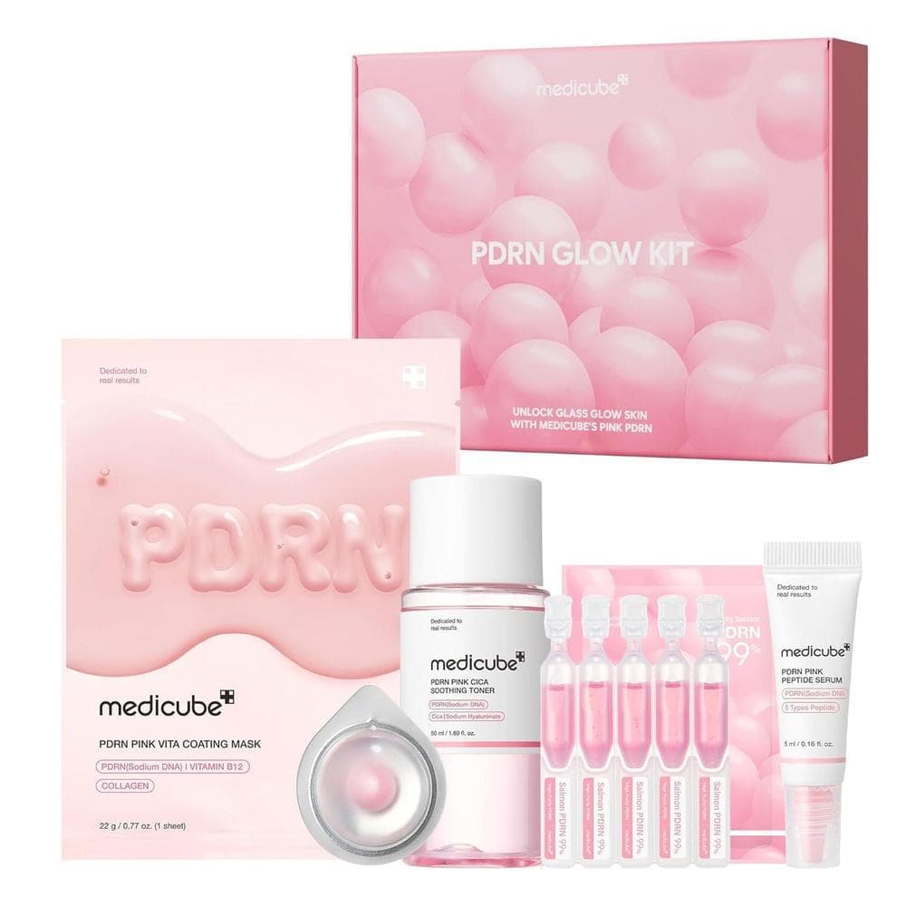 medicube Kit de Prueba de ADN de Salmón PDRN | Mini Set de Cuidado de la Piel Glass Glow con Tónico, Suero y Mascarilla en Hoja para Hidratar, Reafirmar e Humectar | Esenciales de Regalo y Viaje para