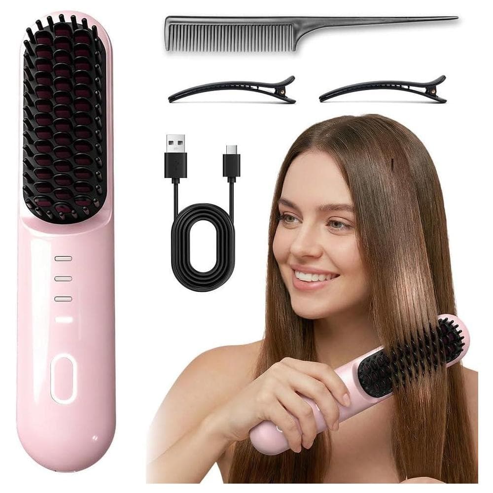 Go Brush Pro para cabello corto – Cepillo alisador inalámbrico mejorado 2026 con calor rápido de 30 segundos, 3 ajustes de temperatura, cuidado iónico y de cerámica, recargable USB-C de 2500 mAh para